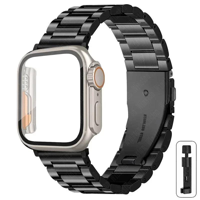 Armband i rostfritt stål + Ultrafodral för Apple Watch-band 10 42 mm 46 mm 44 mm 45 mm 41 mm 40 mm metallarmband för iwatch-serien 9 8 7 6 SE