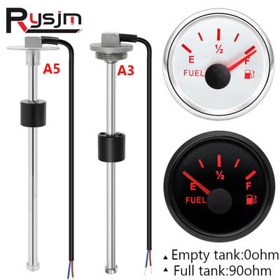 Izierter Marine Bootsinstrument 52MM Kraftstoffstandsanzeige 0-90 Ohm Mit Roter LED Für A3 A5 Flüssigkeitsstandssensor 150 200 225 250 275 500mm