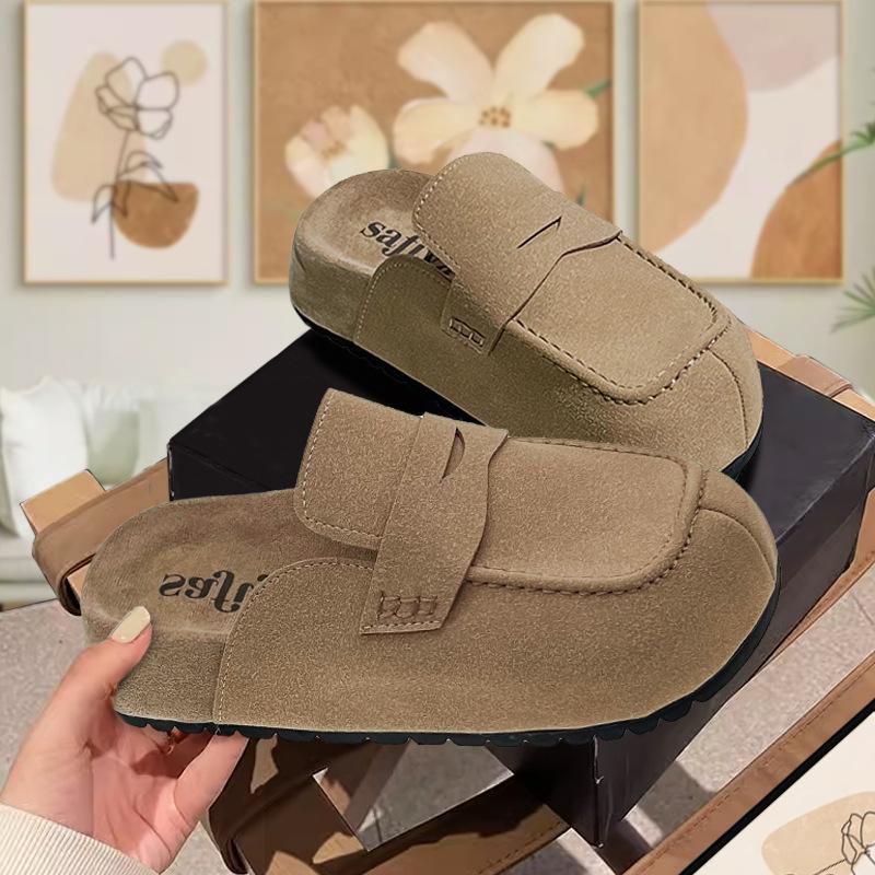 Foreign Trade Spring and Summer 2024 New British Style Flat Bottom Half Slippers Women's Lazy Shoes Versatile Bag Head Drag Women