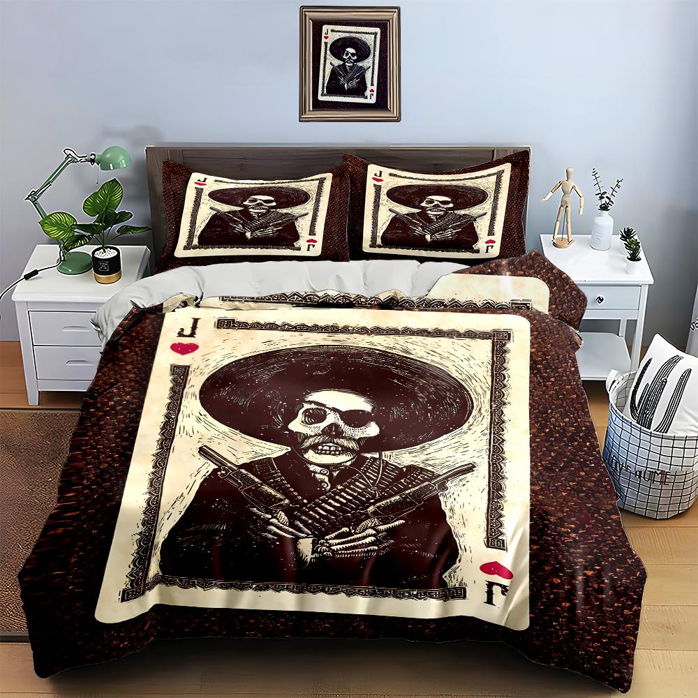 Skull-themed playing card. Bedding Duvet cover sets Duvet covers Pillowcases gifts (1 * Duvet Cover 2 * Pillowcases, without duvet insert)