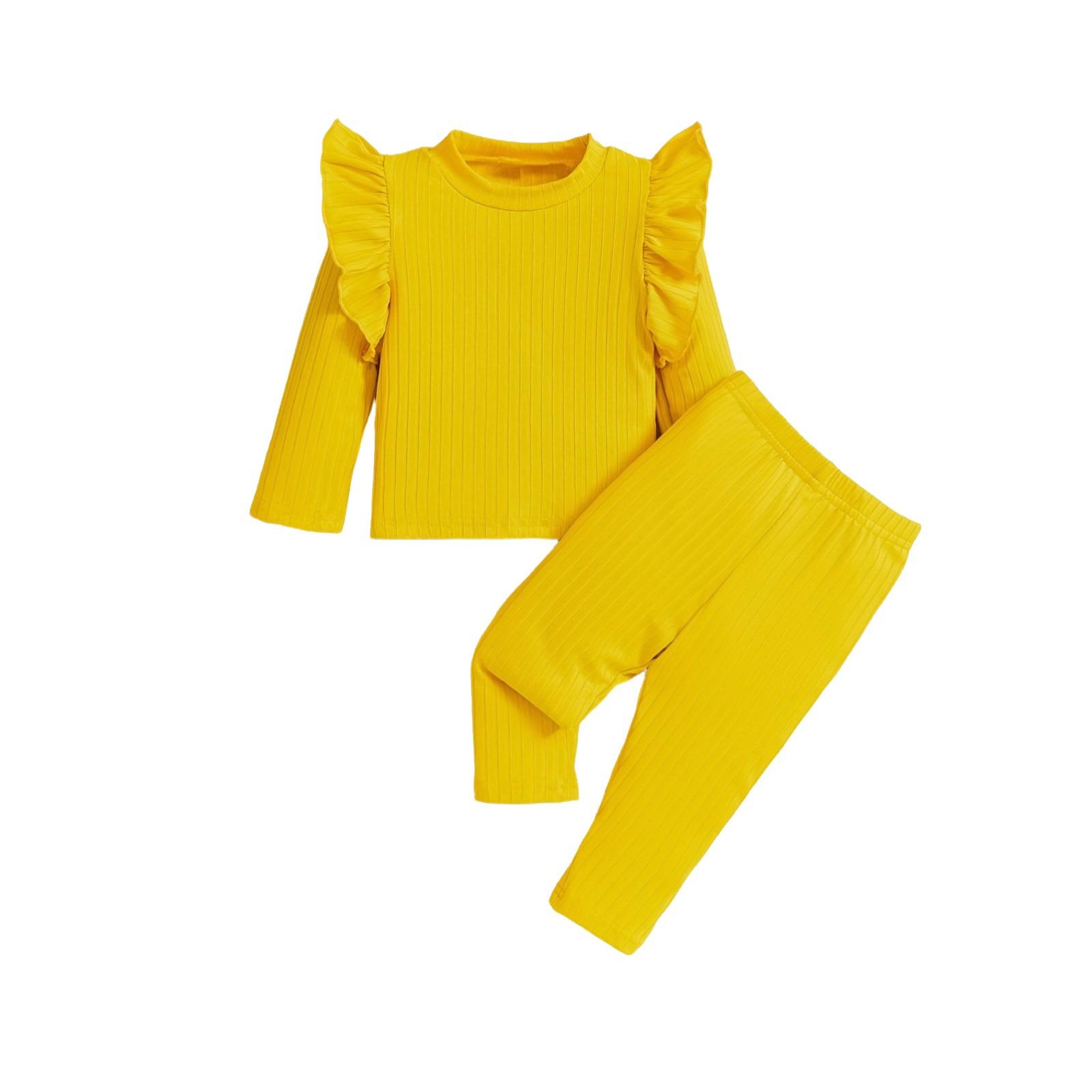 

Однотонный пижамный комплект для девочек - Топ с длинным рукавом и брюки 74 жёлтый