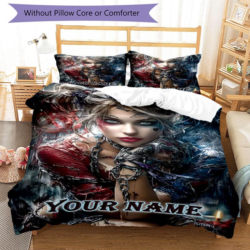 3PC Custom Name Dark Fantasy Portrait Bedding Set Printed Bedding Set Duvet Cover Closure Includes 1 Duvet Cover & 301 Pillowcases for Bedroom