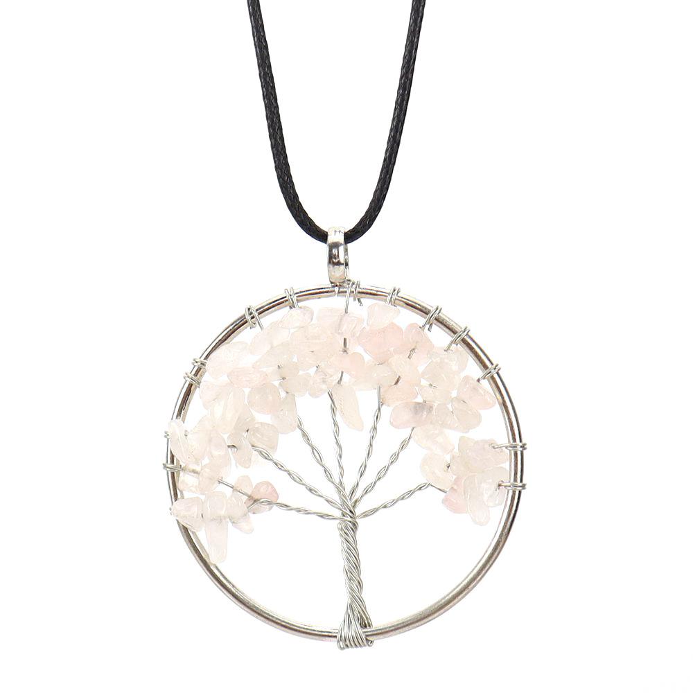 Hand-Wound Natural Gravel Crystal Tree Of Life, Natural Stone Fortune Tree Colorful Necklace N85