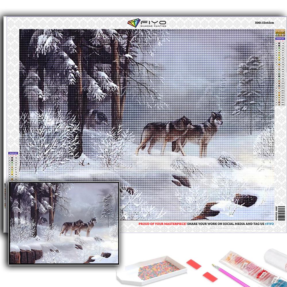 Popular 5D Diy Cross Stitch Animal Wolf Painting Full Drill Cross-Stitch Crafts Kit Wall Sticker Home Decor