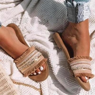 Sandalias de playa para exteriores de verano con punta abierta y suela plana de diseño de lujo para MUJER, zapatillas de una sola palabra, suaves y cómodas, talla 36-43