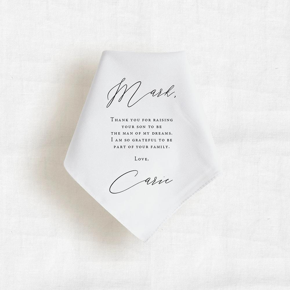 Personalized Father in Law Wedding Gift From Bride Handkerchief for Father of The Groom Gift Wedding Day Engagement Keepsake