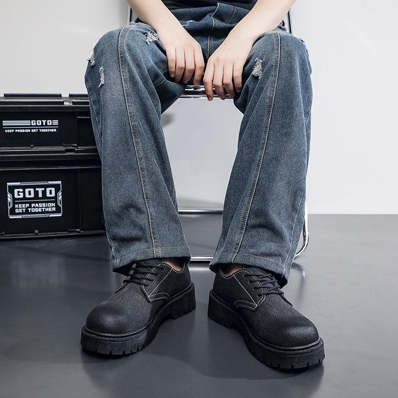 Men'S Original Design Derby Shoes Round Toe Chunky Platform Height Increase Breathable British Style Comfortable Casual Shoes