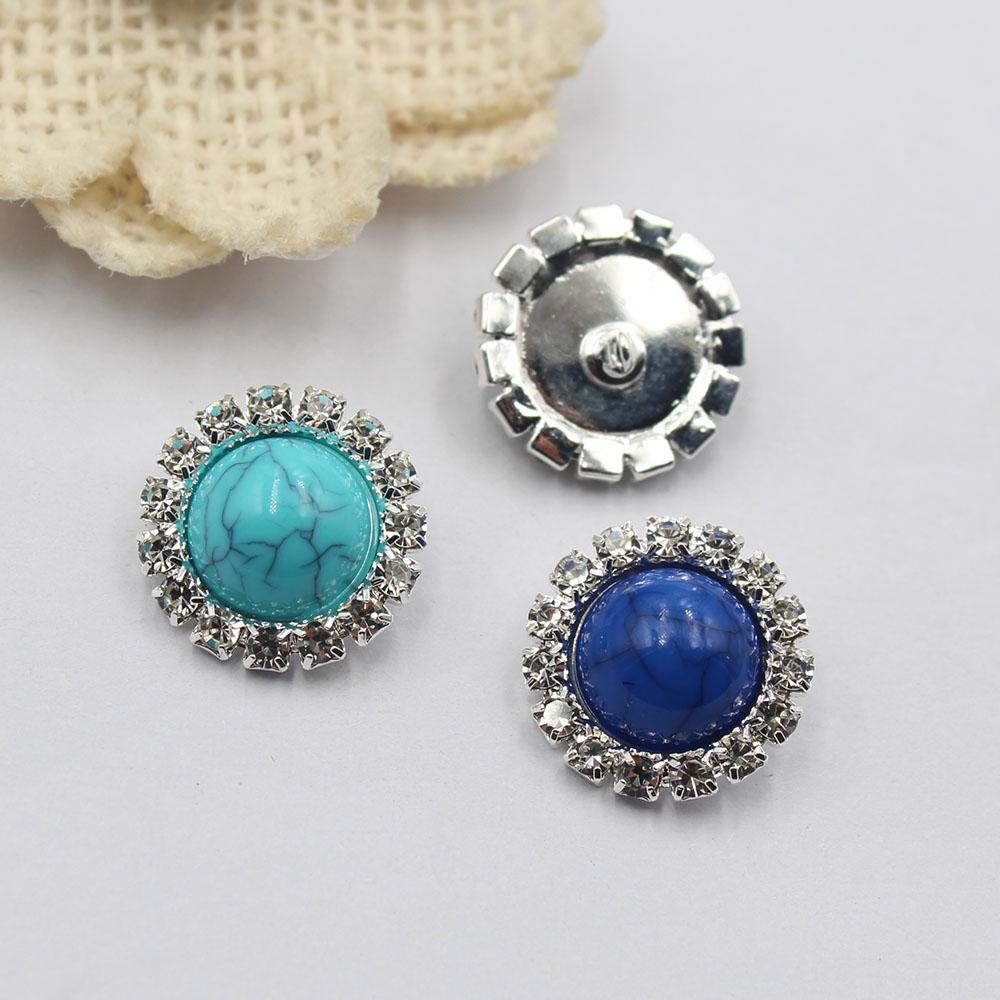 Hot selling 10 pieces of 18MM round turquoise crystal buckle foot button DIY hand sewn clothing invitation letter decoration acc