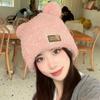 Women Fashion Bear Ears Knitted Hat Thickened Plush Cap