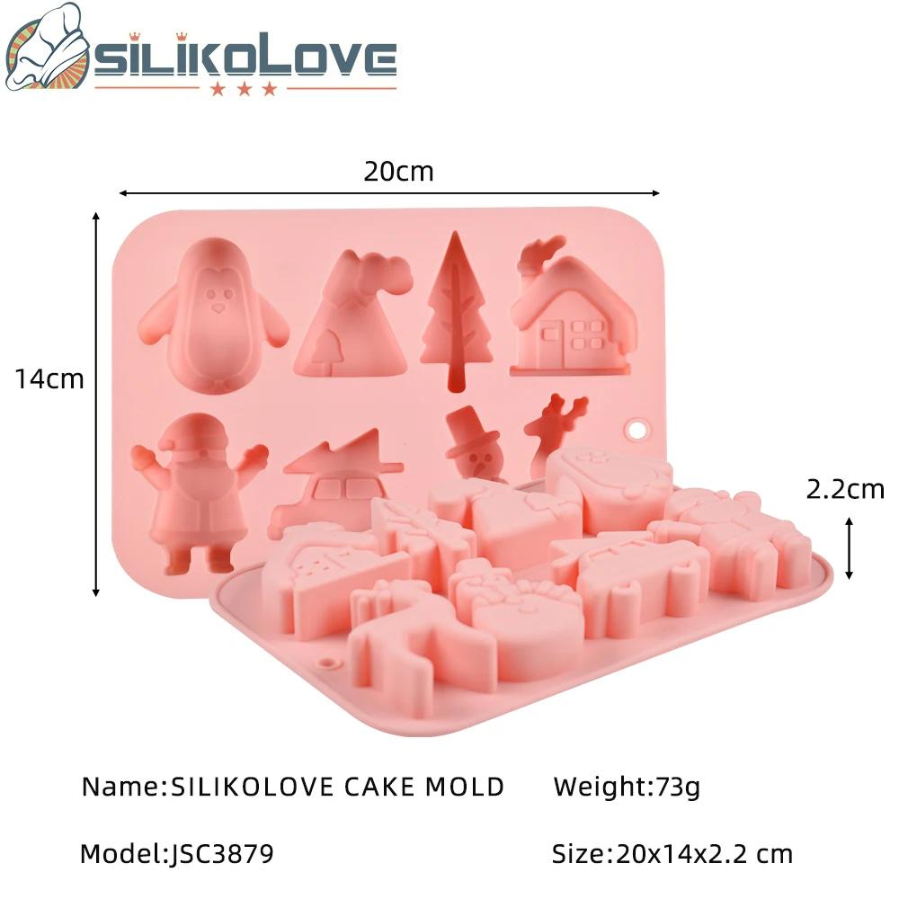 8 Companies of Christmas Themed Cake Molds, Such As Penguin House, Elk Car, Cartoon Festival Atmosphere Chocolate Silicone Mold