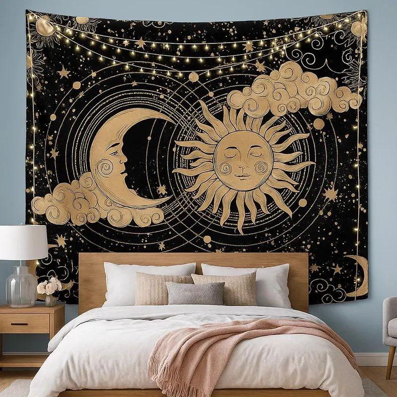Tapestry aesthetics of the black sun and moon 75x100 чёрный