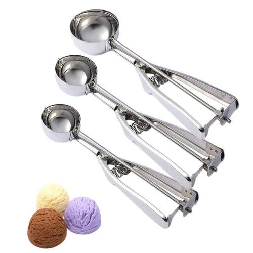 Stainless Steel Ice Cream Scoops, Perfect for Ice Cream, Potato Salad, and Meatballs, Convenient to Clean, Available in 3 Sizes, Suitable for Kitchens