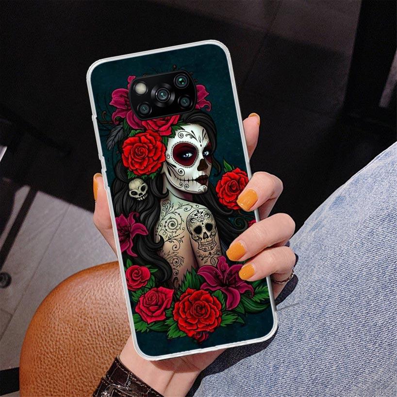 Catrina Beautiful Rose Girl Skull Phone Case For Xiaomi Poco X7 X6 X5 Pro F7 Ultra Redmi 15C 15 13C 13 12C 12 10 10A 10C 9 9A 9C