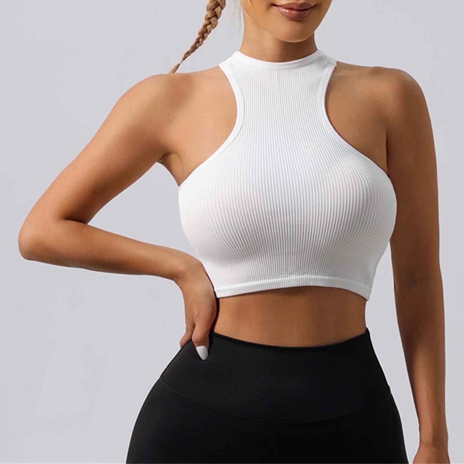 

Женская мода жилет для йоги из ниток бесшовный трикотажный бег спортивный облегающий жилет для фитнеса йога топ S белый