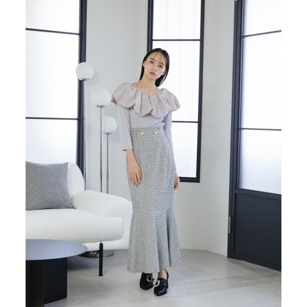 Jill by Jill Stuart Women's Fringe Tweed Mermaid Skirt, Navy, 125-3220021