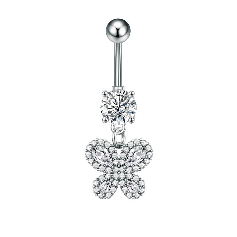 Heart Flower Long Pendant Belly Button Ring For Women Girls Body Piercing Belly Ring Stainless Steel Belly Button Ring