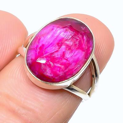 Roter Rubin(Simuliert) Edelstein Handgefertigt 925 Sterlingsilber Schmuck Ring S.6 W2n61