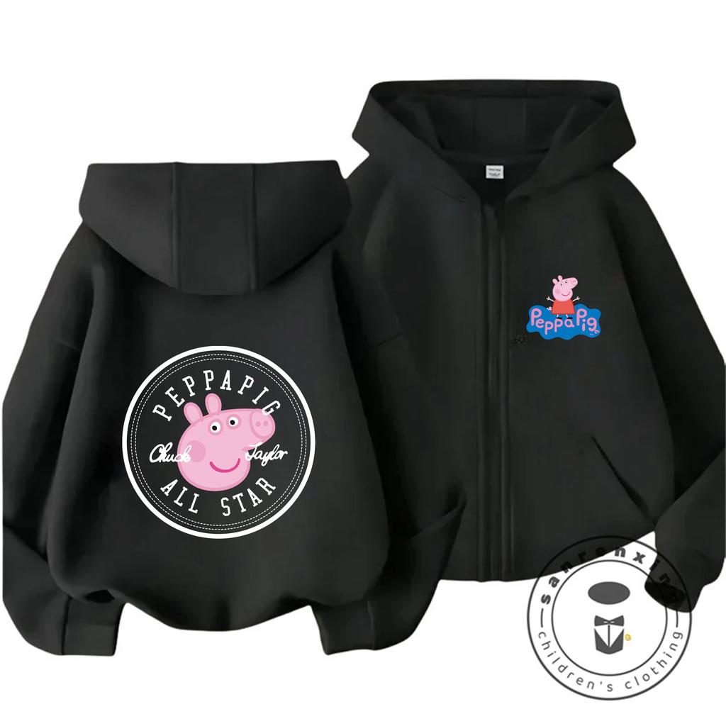 Fashion Kids Zipper Hooded Sweatshirt Cute Cartoon Autumn Winter Casual Street Wear Peppa Pig Children 3 14