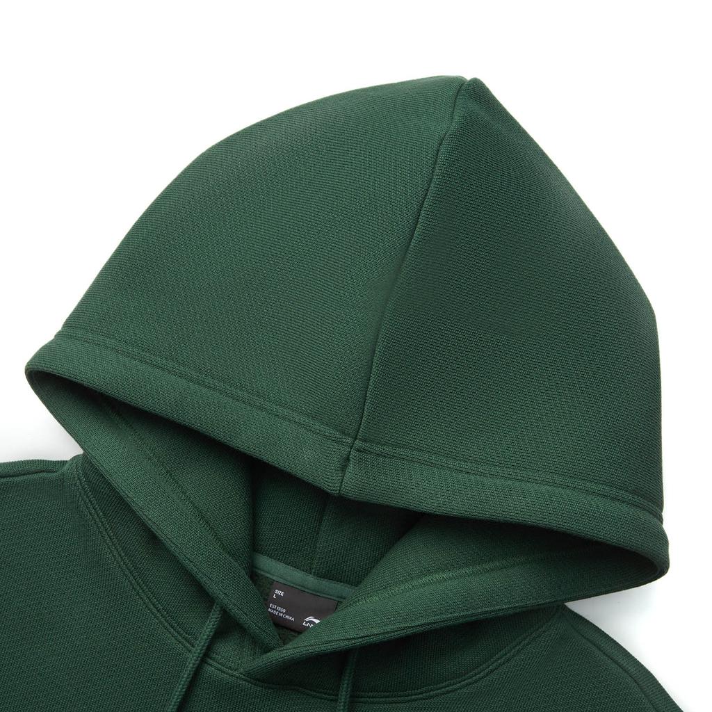 Li Ning Sports Lifestyle Series Loose Hooded American Print Letter Warm Fleece Casual Versatile Sweatshirt Women sweatshirt Maple-Green AWDU923-13