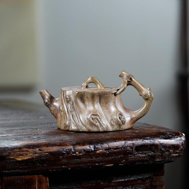 

250ml Vintage Yixing Purple Clay Teapots Handmade Tree Stump Pot Raw Ore Wood-fired Porcelain Mud Kettle Zisha Tea Set Tea Gift