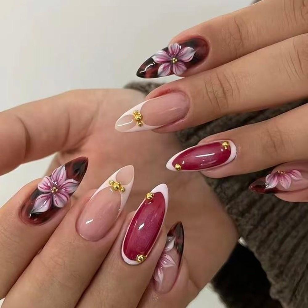 24pcs/set Detachable Press on Nails French Almond Fake Nail Tips New False Nail  Women