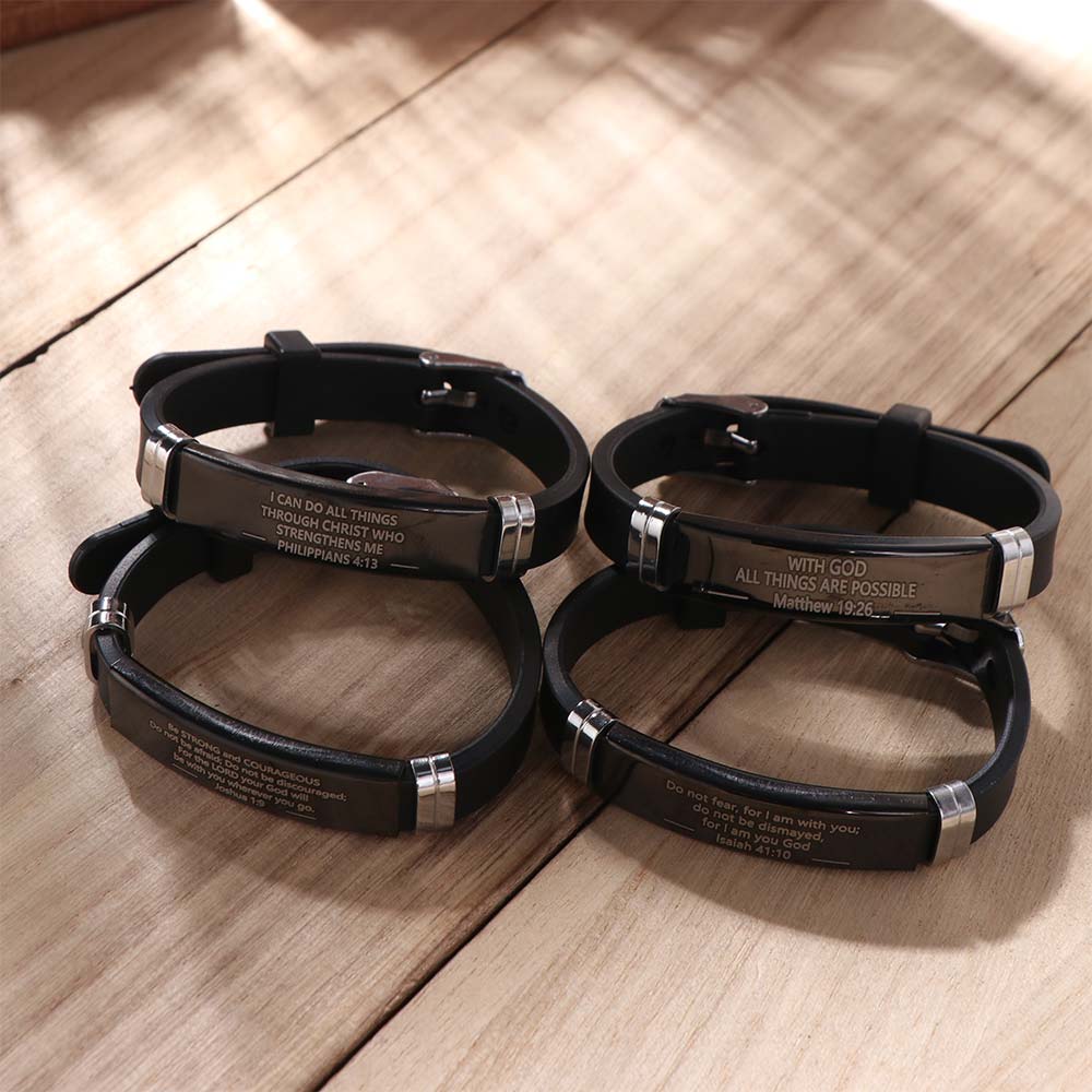 Silicone Material Christian Faith Bracelet Black Stainless Steel Inspirational Bracelet Unisex