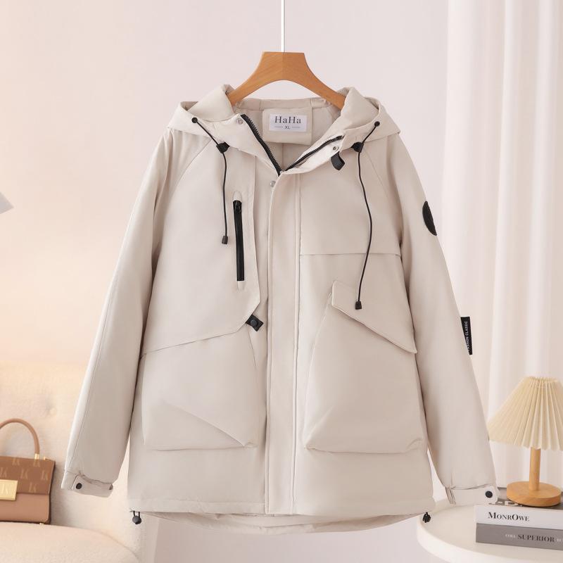 

Женская парка больших размеров Зимняя Новая Свободная Модная Фирменная Куртка с Капюшоном для Улицы Утепленное Теплое Пальто с Хлопковой Подкладкой 358 1XL бежевый