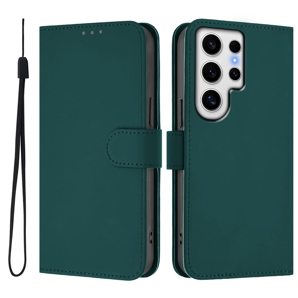 For Samsung Galaxy S24 Ultra Case Solid Color Wallet Leather Phone Cover with Strap