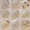 Luxury Shiny Zircon Flower Geometric Series Necklace Drop Earrings for Women Stainless Steel Chain Fashion Jewelry Set Gifts