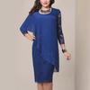 Elegant Three-Quarter Sleeve Solid Color Lace Trim Slim Dress for Plus Sizes