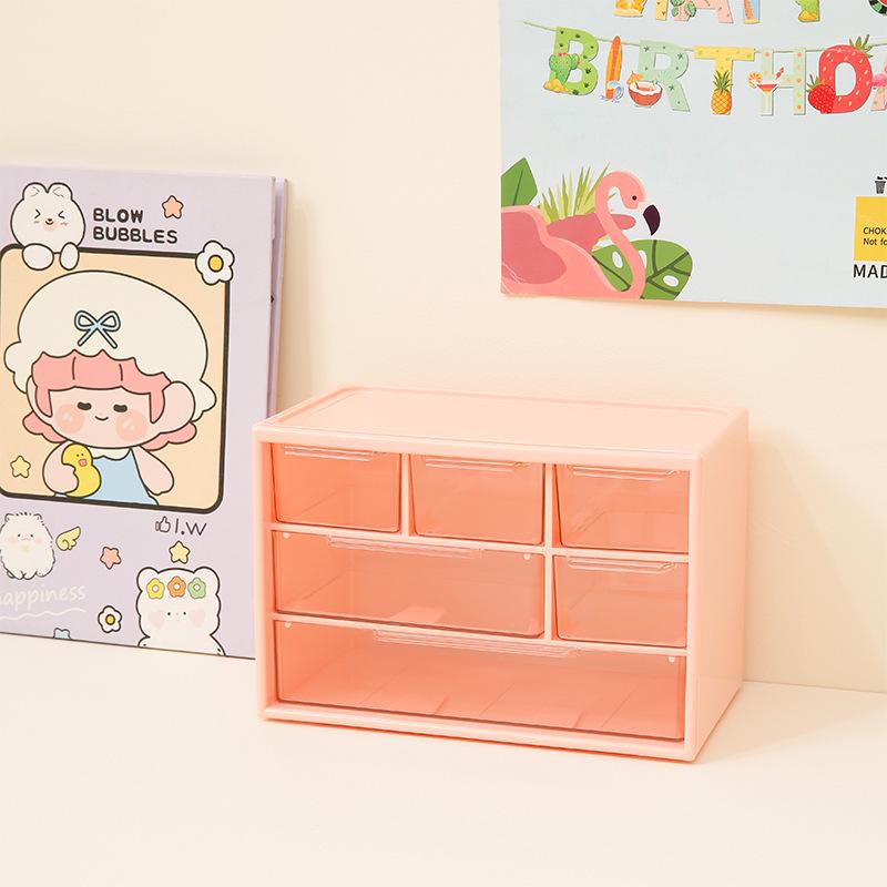 "Stylish Dustproof Storage Box – 6 Compartments for Dorm Desk, Stationery, Jewelry, and More"
