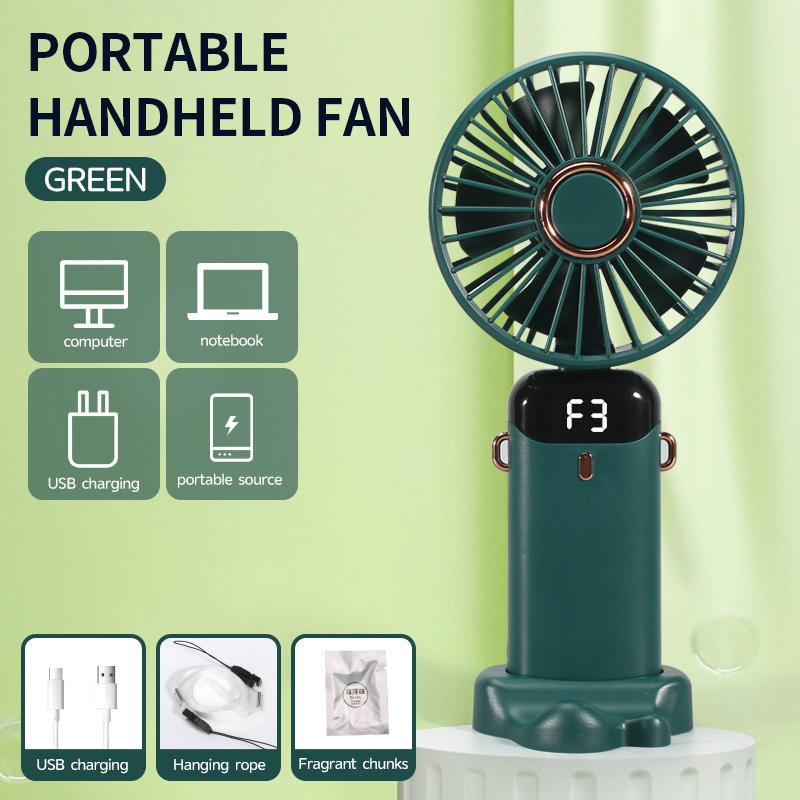 New USB Handheld Fan Mini Portable Rechargeable Foldable Digital Display for Car Outdoor RV Hotel Use Office Student Gift
