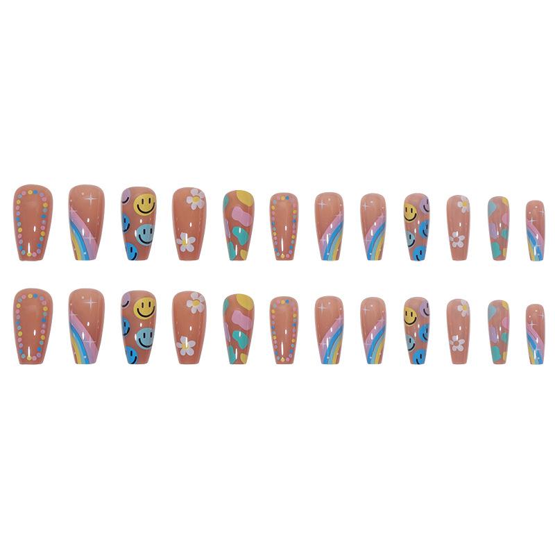 Rainbow Polka Dot Smiley Face Cute Nail Art Piece Finished Nail Art Medium and Long Wearing Nail Finished Nails