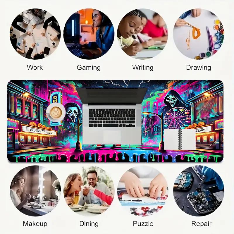 1Pc Cyberpunk Horror Circus Gaming Mouse Pad Keyboard Desk Mat Non-slip Rubber Lock Edge Waterproof Computer Mousepad for Office Home Decor S199