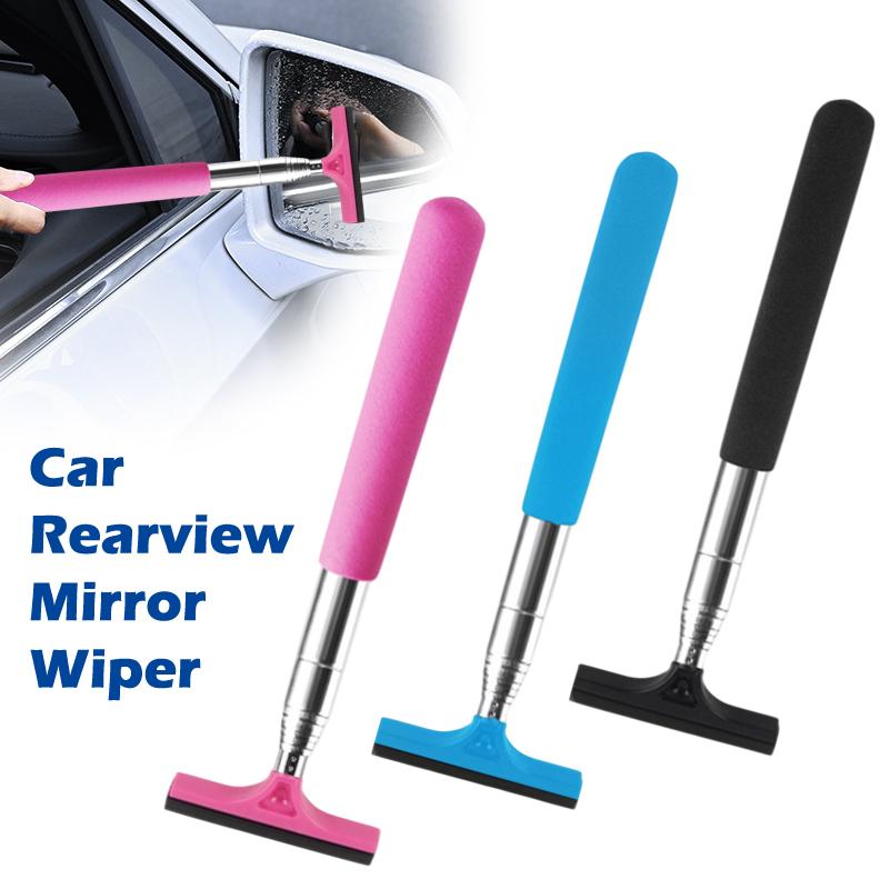 1Pcs Stainless Steel Telescopic Car Rearview Mirror Wiper With Retractable Layered Brush Head Handheld Window Cleaning Tool