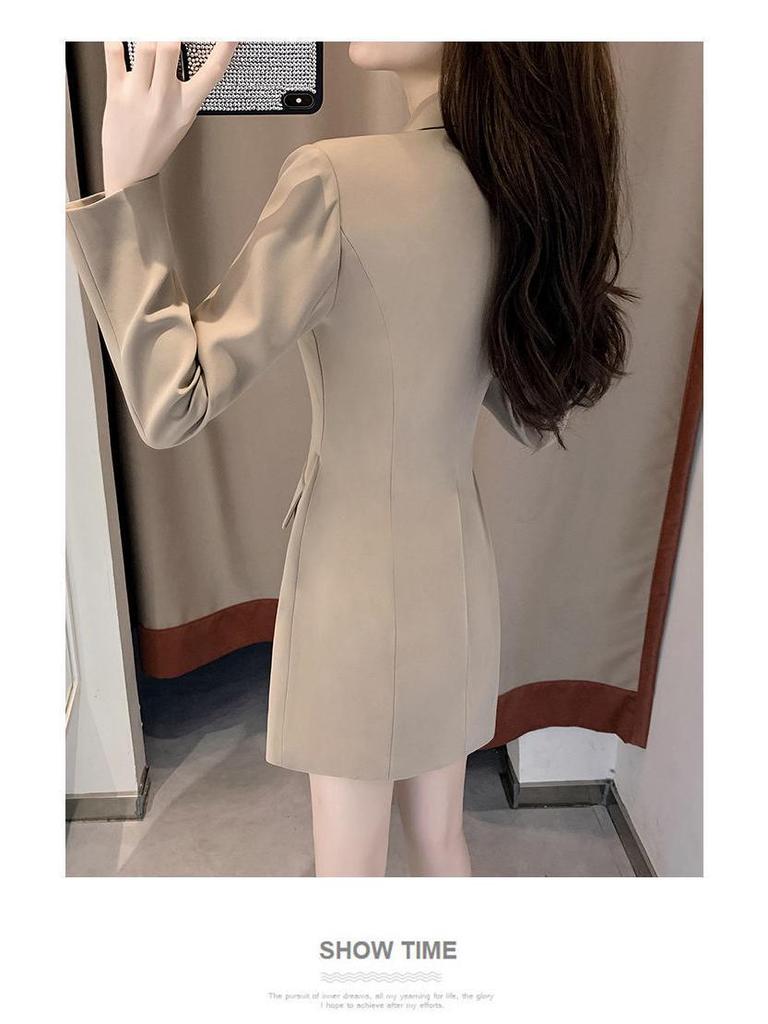 Elegant Double-Breasted Pleated Dress - French Autumn High-End Design