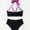 2025 Women's European/American Colorblock Halter High-Waist Bikini Set