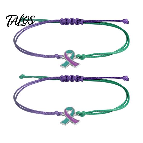 Braided Rope Wristband 2 Pcs Breast Cancer Awareness Bracelets, Adjustable String Comfortable Daily Wear Jewelry Bracelets with Ribbon Charm,