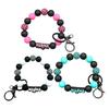 Checkerboard Pattern Silicone Keyring Wristband Jewelry For Women Mom Gift Beaded Keychain Bracelet Practical Gift