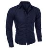 Men Fashion Solid Color Turn Down Collar Long Sleeve Slim Fit Blouse Shirt Top
