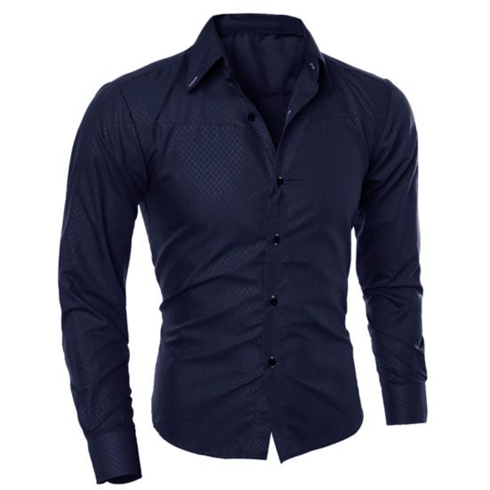 Men Fashion Solid Color Turn Down Collar Long Sleeve Slim Fit Blouse Shirt Top