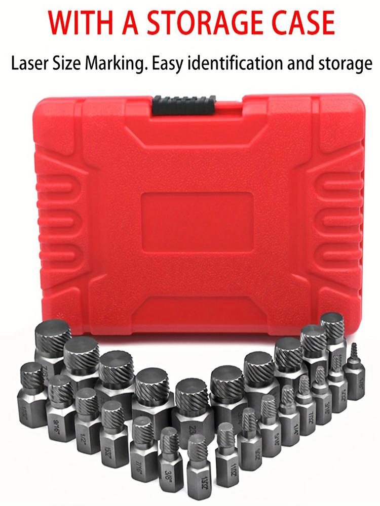 Set de 25 bucăți de extractoare de șuruburi, unealtă de extracție de șuruburi cu cap hexagonal cu mai multe caneluri, pentru îndepărtarea șuruburilor șuruburi rupte.