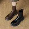 Krazing Pot Microfiber Autumn Winter Shoes Thick High Heels Flat Platform Size 43 Motorcycle Boots Knitwear Non-slip Ankle Boots