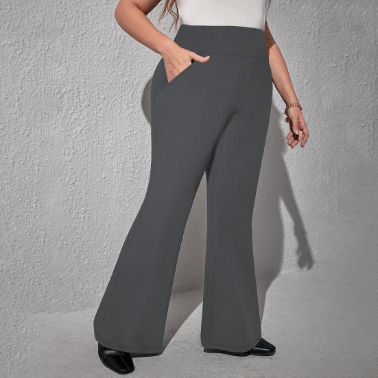 High Waist Yoga Pants Full-Length Women Leggings with Elastic Waist Solid Color Pockets Sport Style Flared Pants
