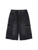 Deobiakaibeu Bermuda Full-Band Cargo Denim Shorts Black