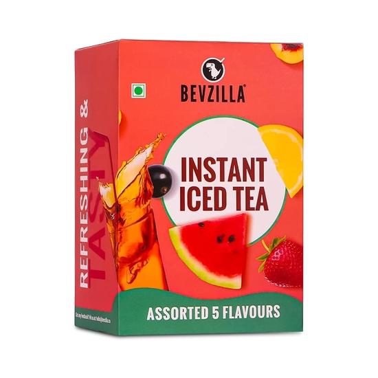 Bevzilla Iced Tea Powder Assorted 5 Flavours Pack, Ice Brew, Cold Brew, Strong, 30 Calorie Instant Ice Tea Powder, 30 GM Each Sachet X 5