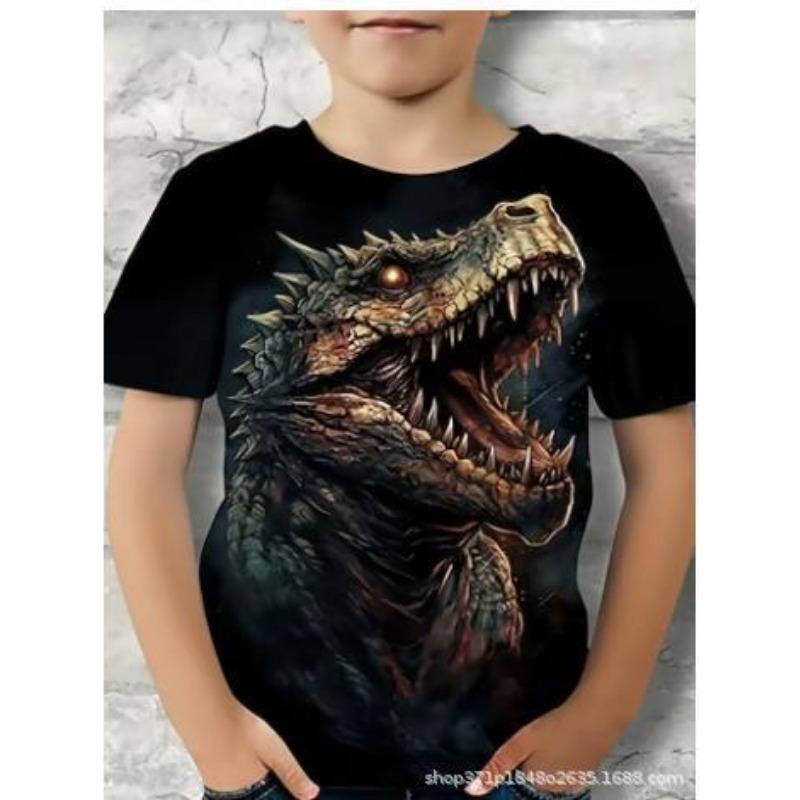 Summer Round Neck 3D Oil Painting Dinosaur Printed Top Fashionable Casual Short Sleeved Children's Boy T-shirts