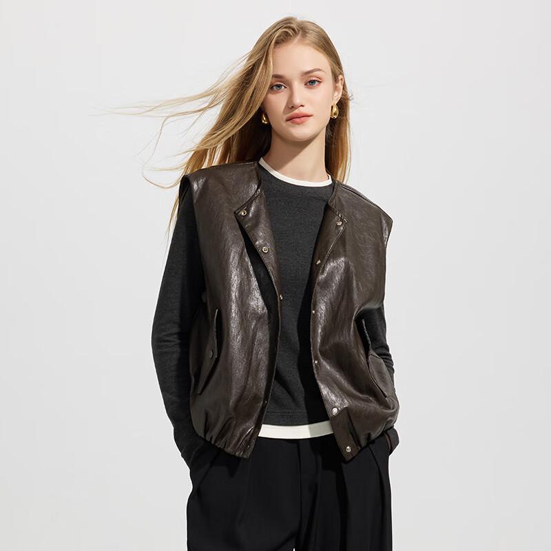 Tatu Women's Faux Leather Round Neck Vest