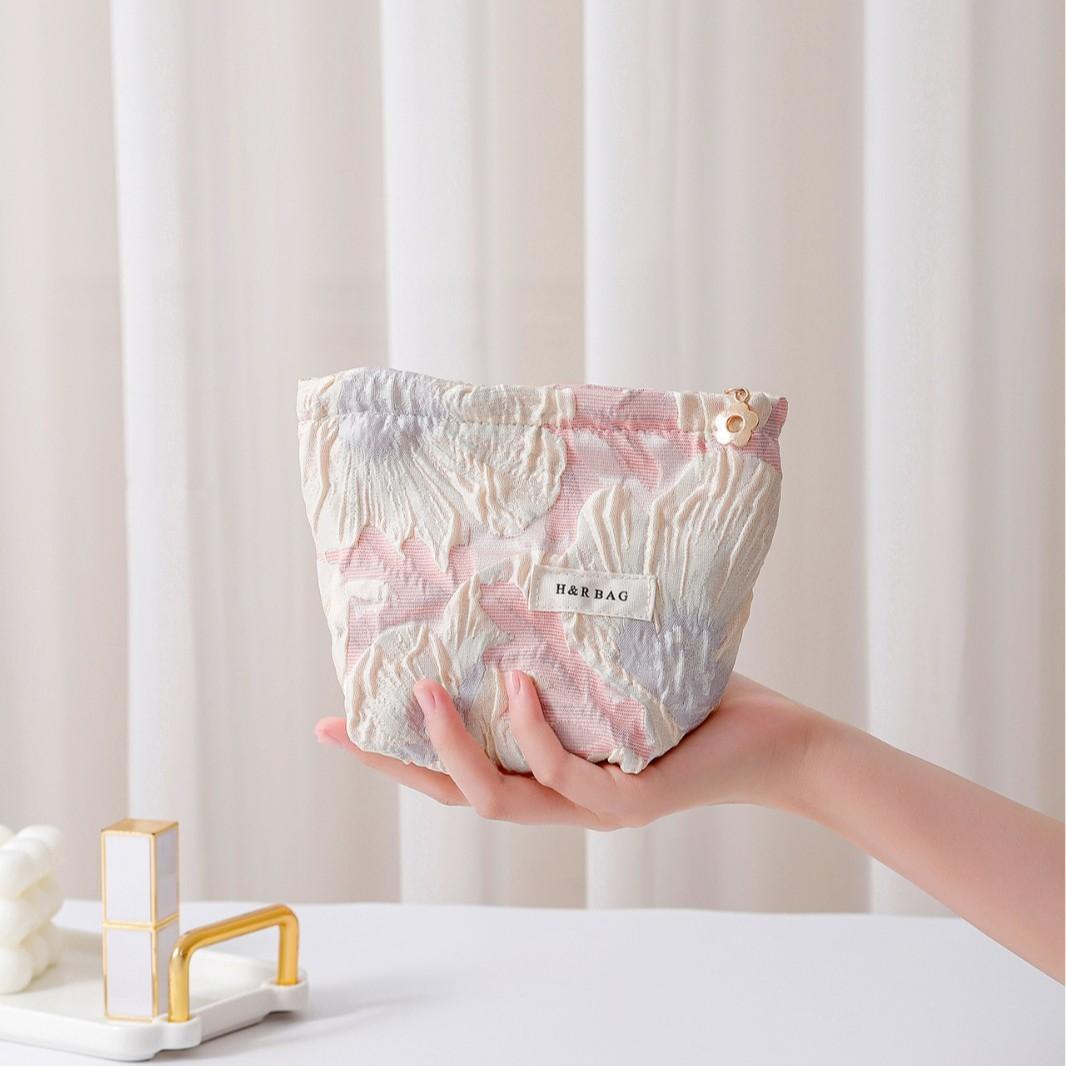 New Embossed Flower Cosmetic Bag Women s Portable Clutch Bag Travel Sorting Storage Bag Liner Bag Change Bag
