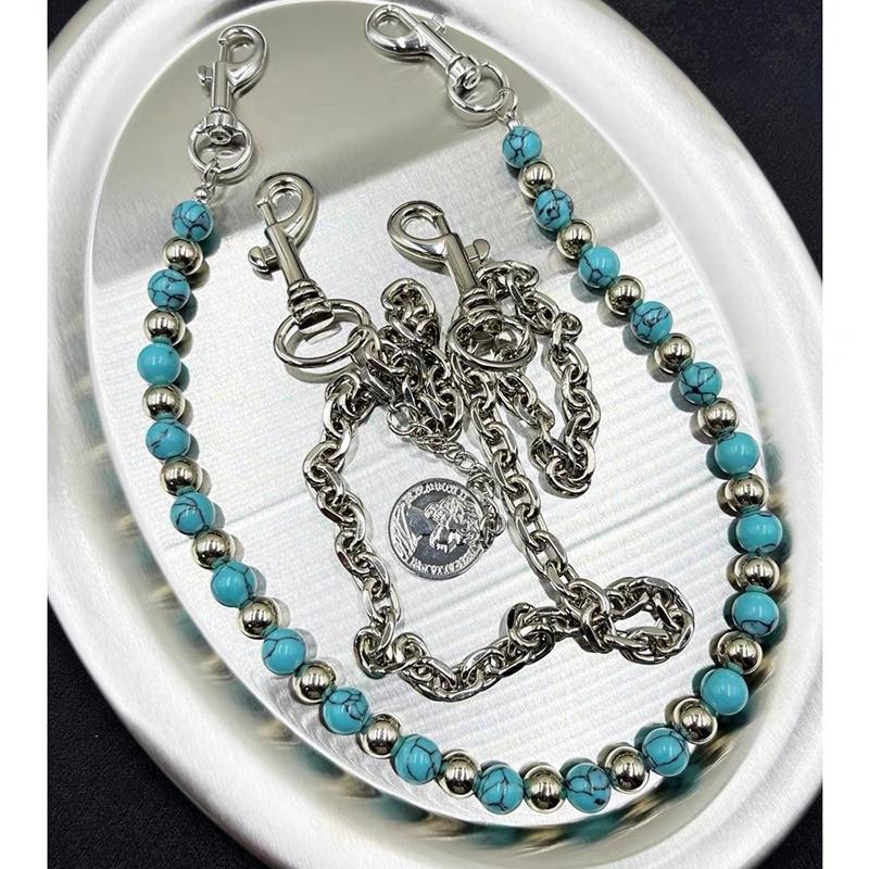 Trendy Blue Cracked Stone Bead Hip Hop Punk Style Keychains For Men Y2K Pants Chain Accesories